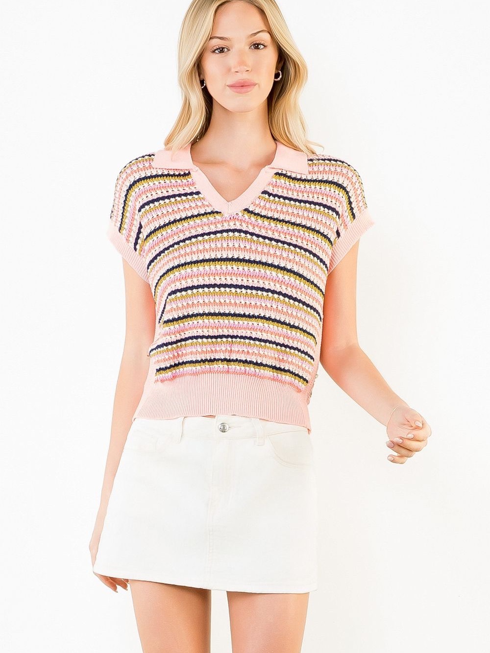 Pink stripe Knit Polo